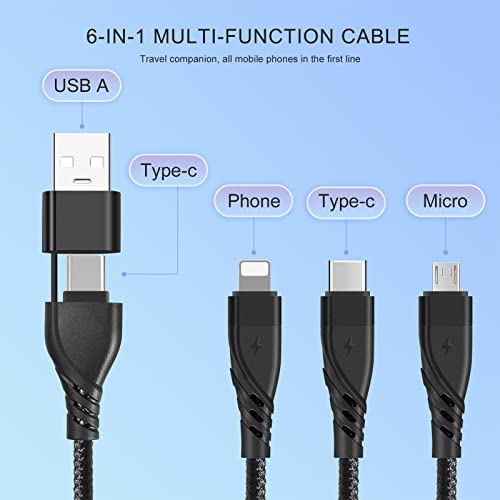 LHJRY USB-A/C-Multi Töltő Kábel, 4ft 3Pack Egyetemes 6-in-1 USB Mobiltelefon, Kábel, Több Töltő Kábelt a Telefon/C Típus/Micro