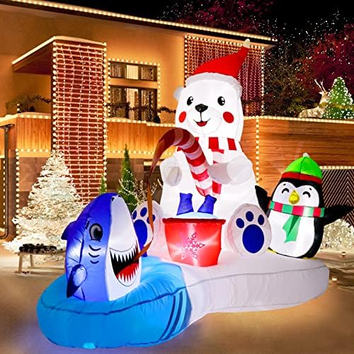 GUDELAK 6 Ft Karácsonyi Felfújható Kerti Díszek, LED világít jegesmedve Halászati Pingvin Felfújható Karácsonyi Felrobbantani