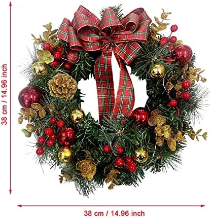 Karácsonyi Dekorációk, Karácsonyi Üzlet Ágak Piros Bogyók Tobozok Vörös Pillangók Lekötésével Díszes Koszorú Ajtó Fogas a