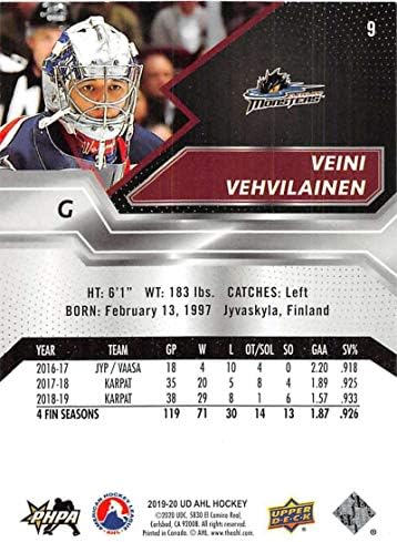 2019-20 Felső szint, az ahl 9 Veini Vehvilainen RC Újonc Cleveland Szörnyek Jégkorong Trading Card