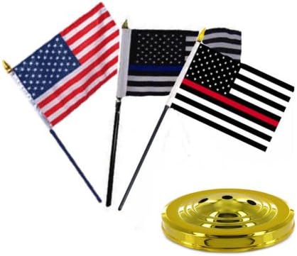 Hold USA/Kék/Piros Vékony Vonal Zászlók 4x6 Asztal Asztal Stick Arany Bázis - Élénk Színű, UV Fakulnak - Prime Kívül Kert