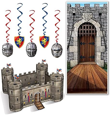 Középkori Parti Dekoráció - Knights Kastély Bejárati Ajtó Fedél, 3-D Kastély Központi, valamint a Lovag & Pajzs Lógott Örvények