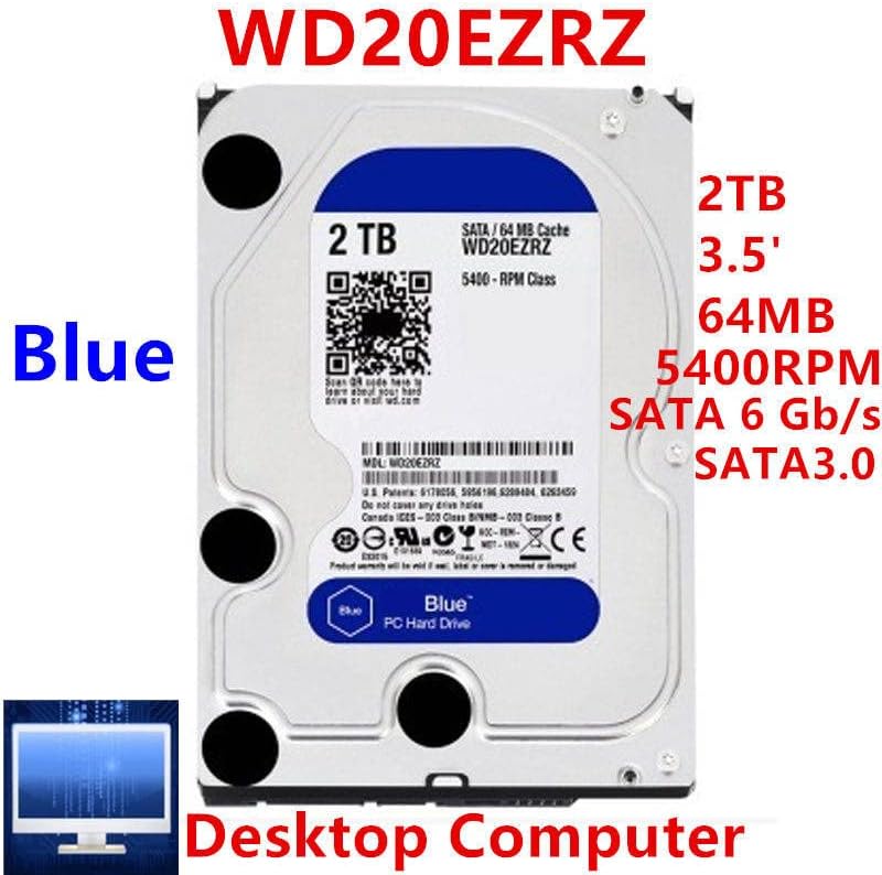 HDD Kék 2TB 3,5 SATA 64MB 5400RPM Belső Merevlemez Asztali Merevlemez WD20EZRZ WD20EZRX