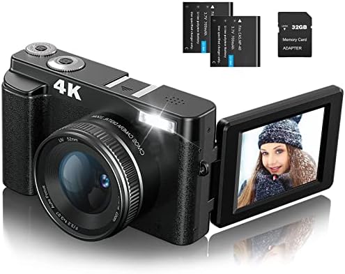 DSOEKEU Digitális Kamera a Fotózás, a 4K 48MP Vlogging Kamera a YouTube-on a 32 gb-os Sd Kártya, 3 180° Flip Képernyő Kompakt