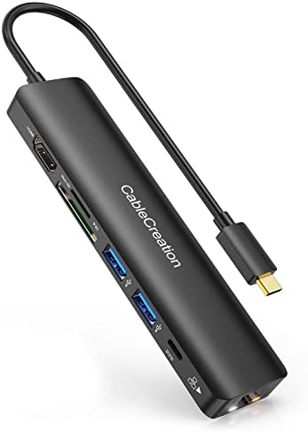 USB-C-Hub-4K-60Hz, CableCreation 7 az 1-ben USB-C Hub Többportos Adapter Csomag DVI-HDMI Adaptert, Bi-Directional DVI Férfi