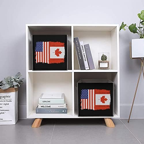 Amerika, Kanada Zászló Összecsukható Tárolók Printd Szövet Kocka Kosarak, Dobozok Kezeli a Ruhákat, Játékokat, 11x11x11