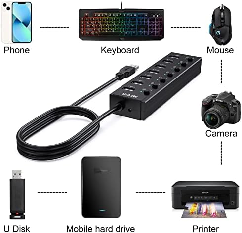 Mfcir 7-Port USB-2.0 Hub Multi Port USB Elosztó Egyedi Be/Ki Kapcsoló USB Hosszabbító Több MacBook,Laptop,PC,Számítógép
