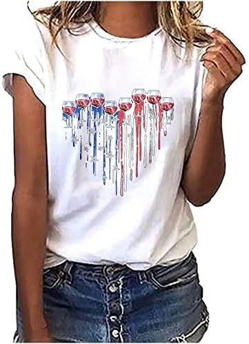 Alkalmi póló Női Nyári Aranyos Maximum július 4-én Hazafias Grafikus Póló Női Laza, Hangulatos Blúz O-Nyak Tshirt