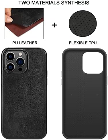 TENDLIN Kompatibilis az iPhone 14 Pro Max Esetben Prémium Bőr TPU Hibrid Tok (Fekete)