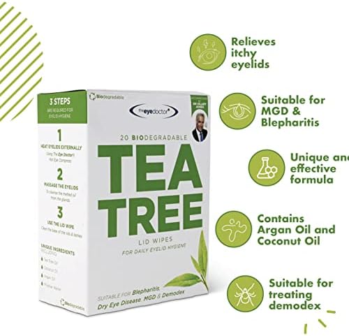 A szemorvos teafa Szemhéj Törlőkendő - 20x Tisztító Fedél sampon Száraz Szem Blepharitis MGD, valamint Demodex Kezelés -