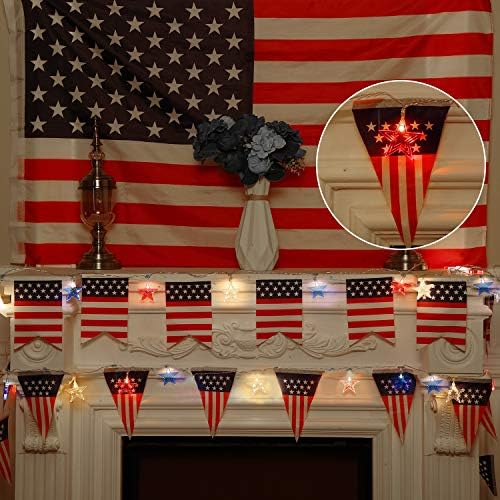 Frienda Függetlenség Napja Dekoráció Piros, Kék, Fehér, Csillag, Fény, 13.5 ft 12 LED Hazafias Lámpák, Amerikai Zászló Banner